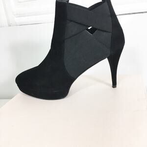 Stuart Weitzman Black Suede Elastic Strap Ankle Bootie Pumps